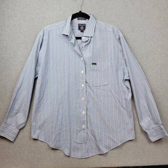 Faconnable Button Down Shirt Womens Large Blue Striped Cotton Career France - Picture 1 of 12